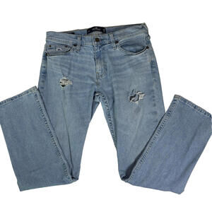 Hollister Men’s 30x30 Light Wash Distressed Jeans Ripped Denim Straight Fit